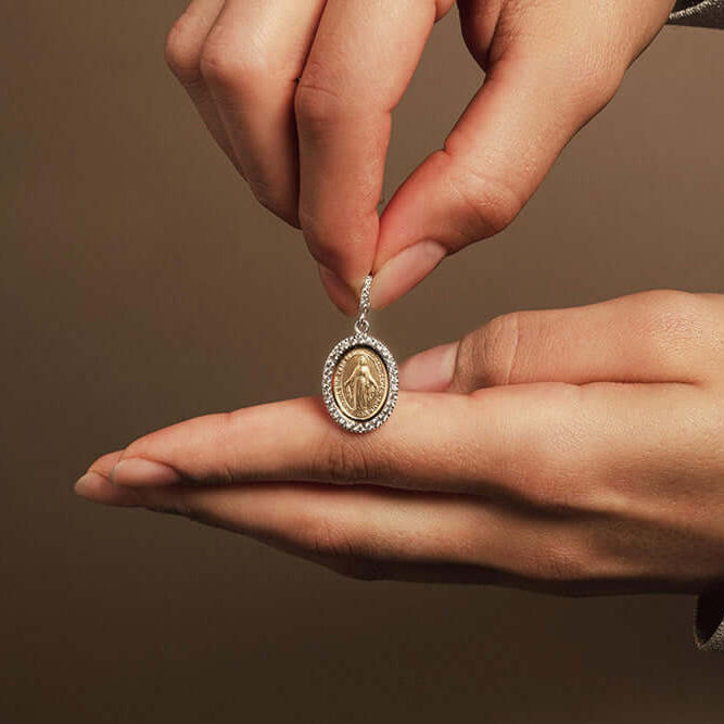 MIRACULOUS MEDAL - ZIRCONIA MEDAL - BICOLOR GOLD