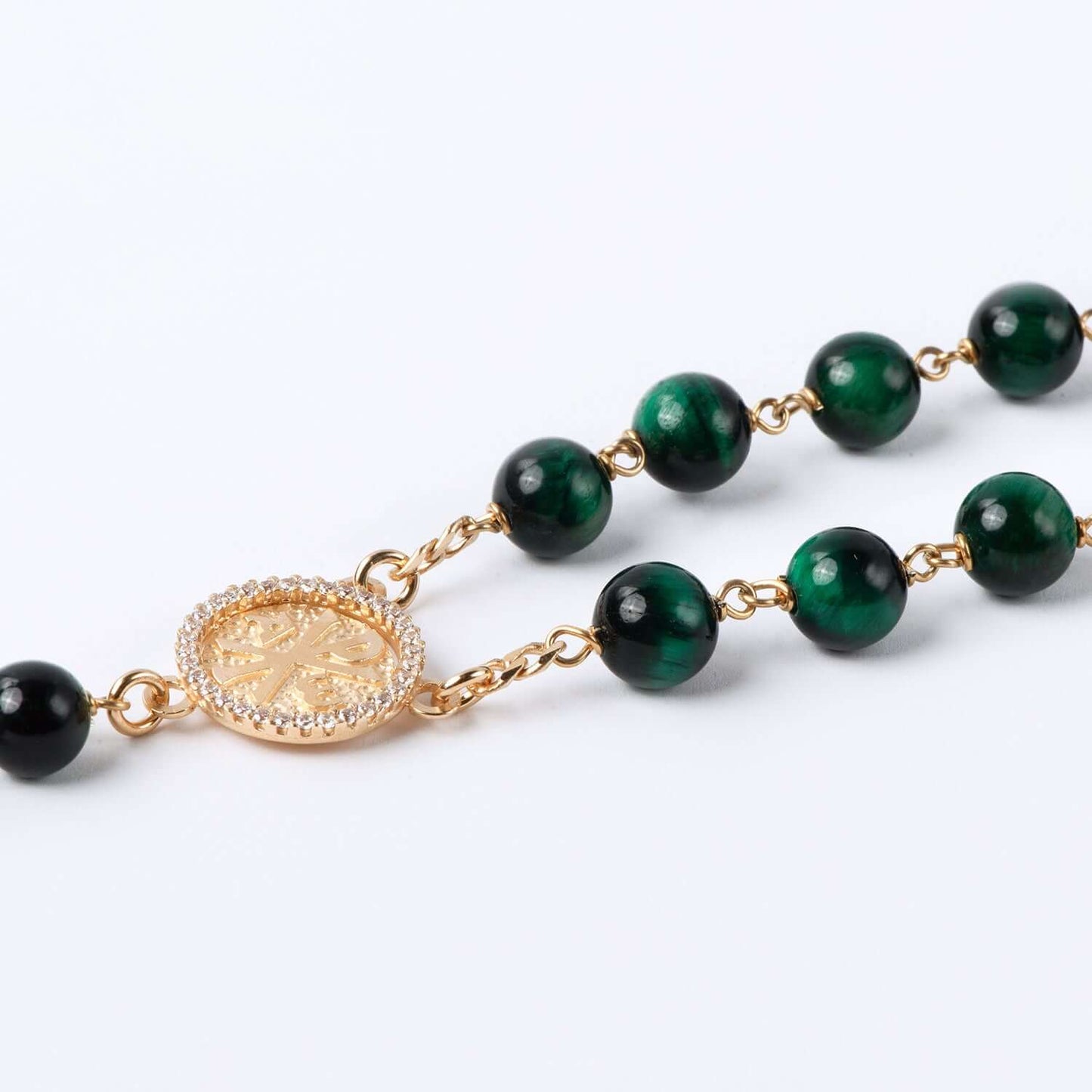 GREEN TIGER EYE ROZENKRANS - VERMEIL ZILVER