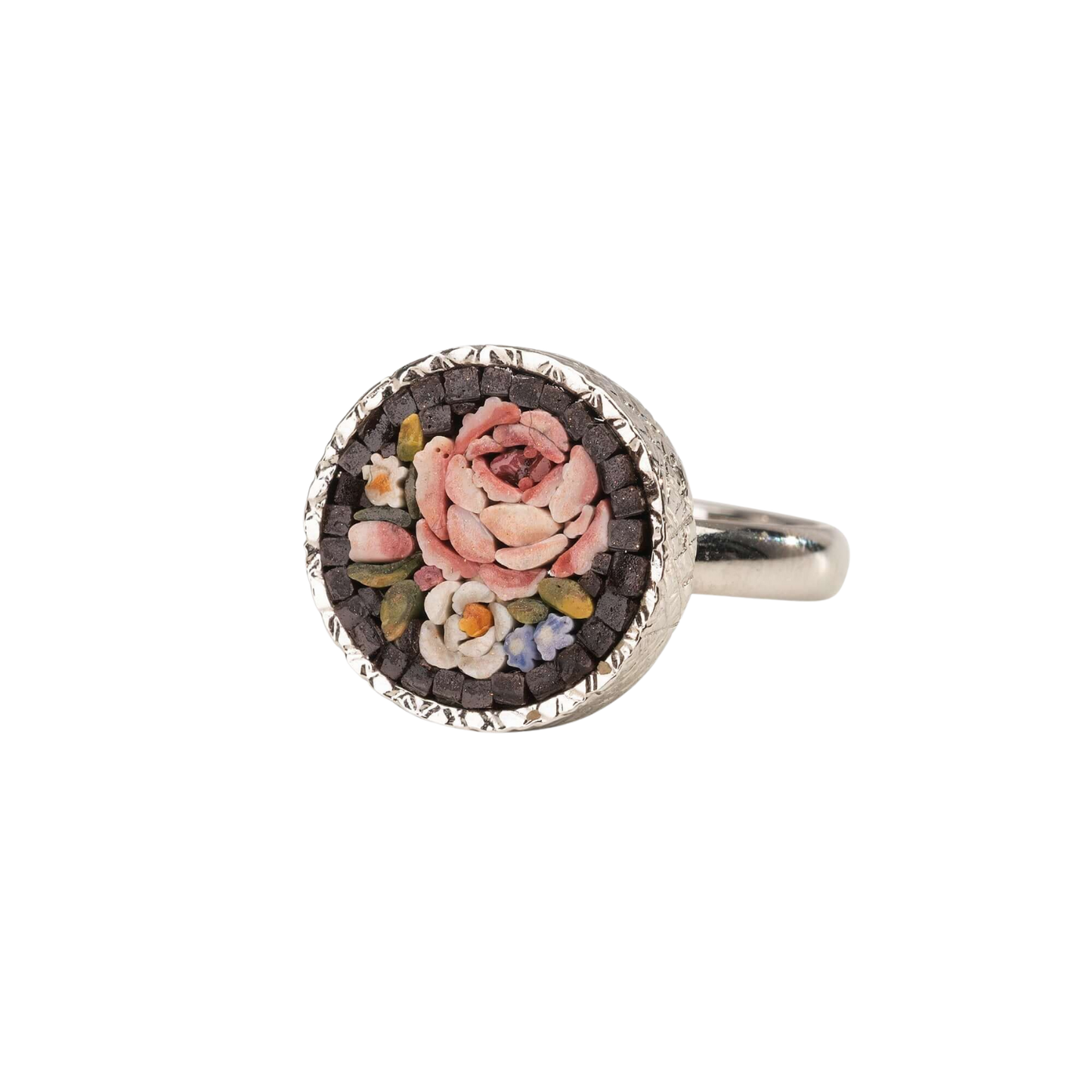 MICROMOSAIC RING - FLEMISH FLOWERS - SILVER
