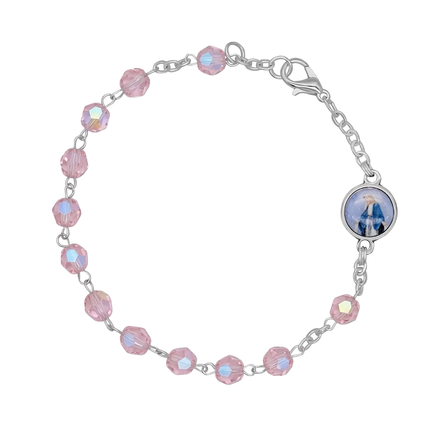 PINK CRYSTAL ROSARY BRACELET - METAL