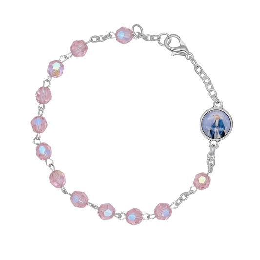 PINK CRYSTAL ROSARY BRACELET - METAL