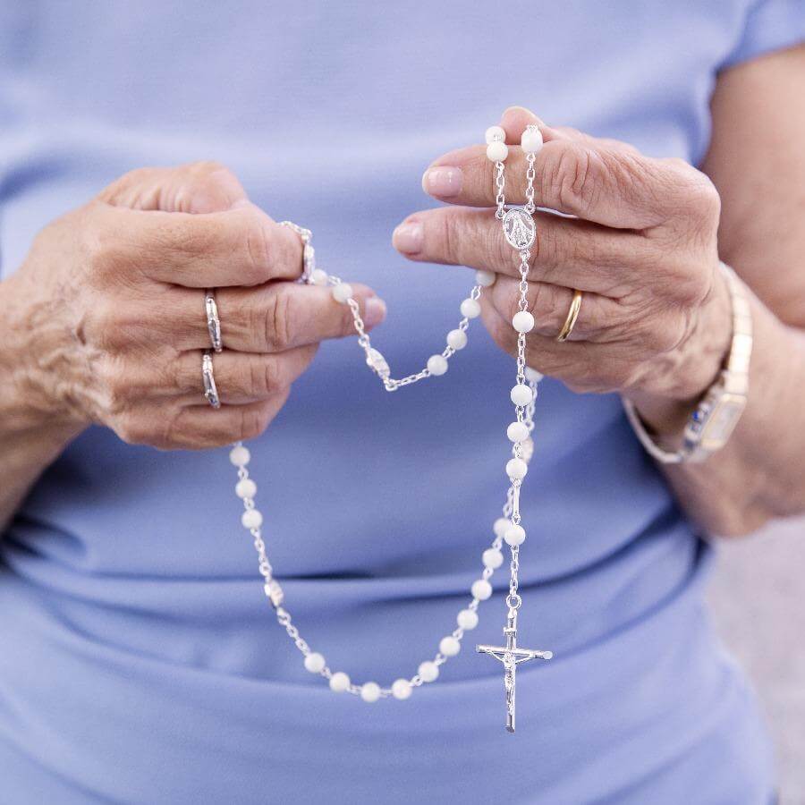 MOTHER OF PEARL ROSARY - SILVER