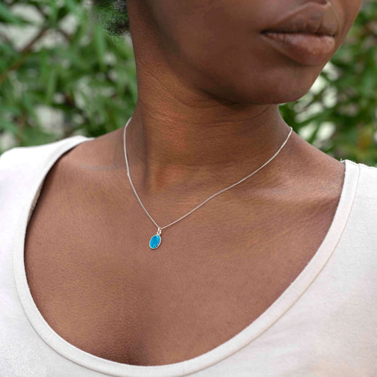 BLUE ST MARY CHARM NECKLACE - SILVER