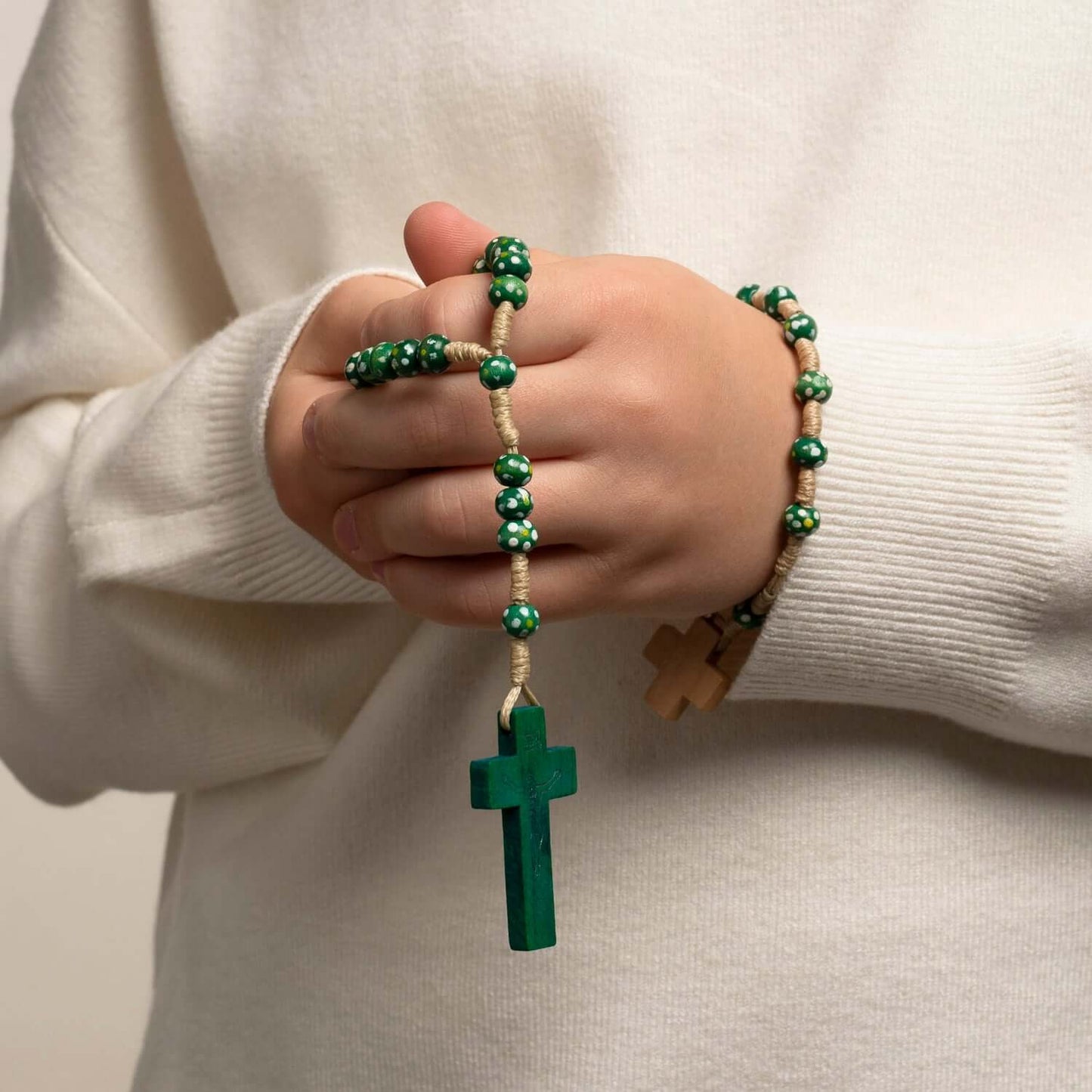 CHILDREN'S ROSARY BRACELET - WOOD - GREEN