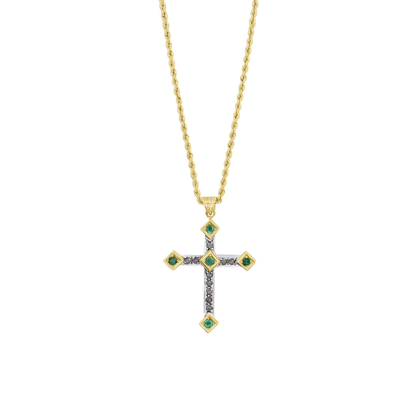 CROSS DIAMONDS NECKLACE - EMERALD AND GOLD