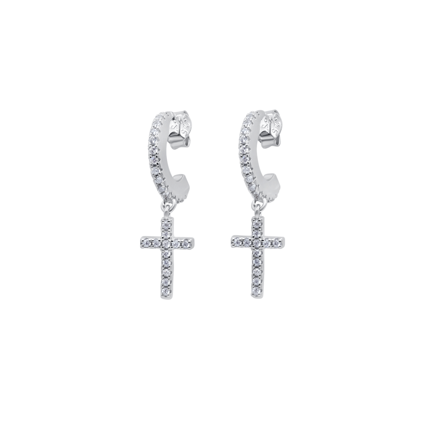 CROSS HOOP EARRINGS - SILVER - ZIRCONIA