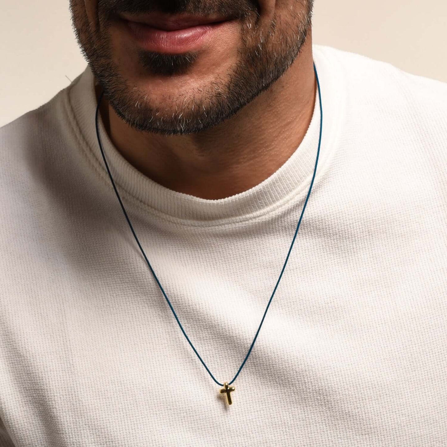 KRUIS KETTING - BLUE ROPE EN GOUDEN ZILVER