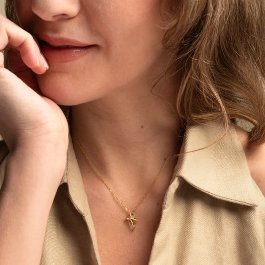 CROSS NECKLACE - DIAMONDS AND GOLD