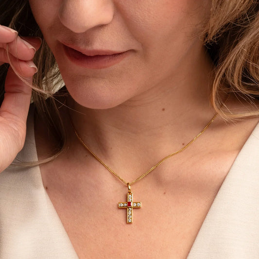CROSS NECKLACE - DIAMONDS AND RUBY - GOLD