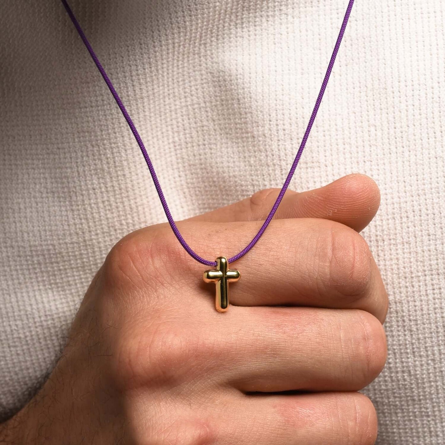 KRUIS KETTING - PURPLE ROPE EN GOUDEN ZILVER