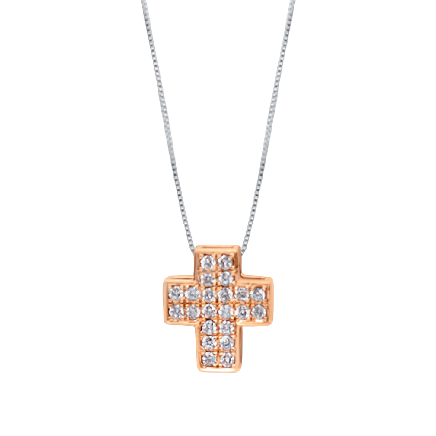 KRUIS MET DIAMOND - KETTING - ROSÉGOUD
