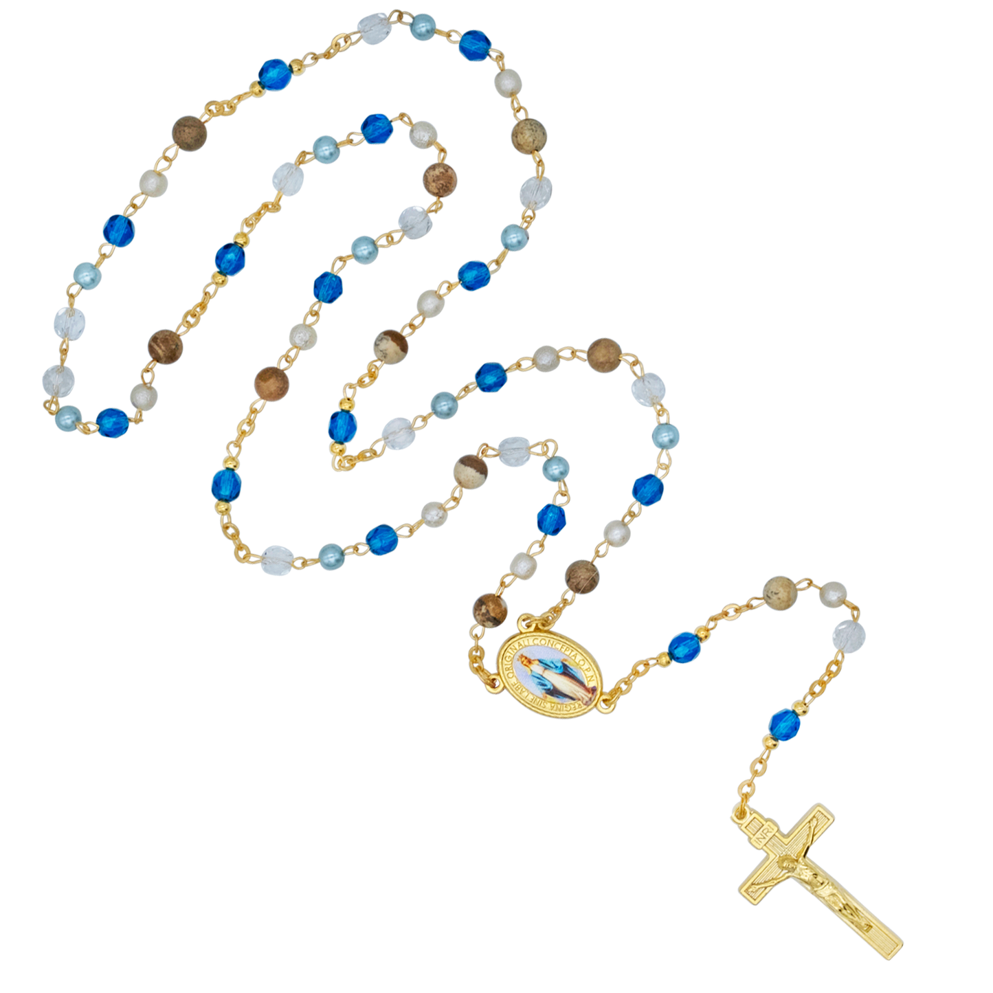 CRYSTALS AND STONES - OUR LADY OF GRACE ROSARY - GOLDEN METAL