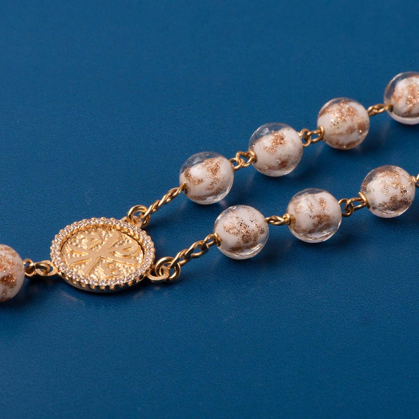GLASS BEADS ROSARY - VERMEIL SILVER