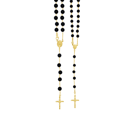 ONYX ROSARY BEADS - GOLD