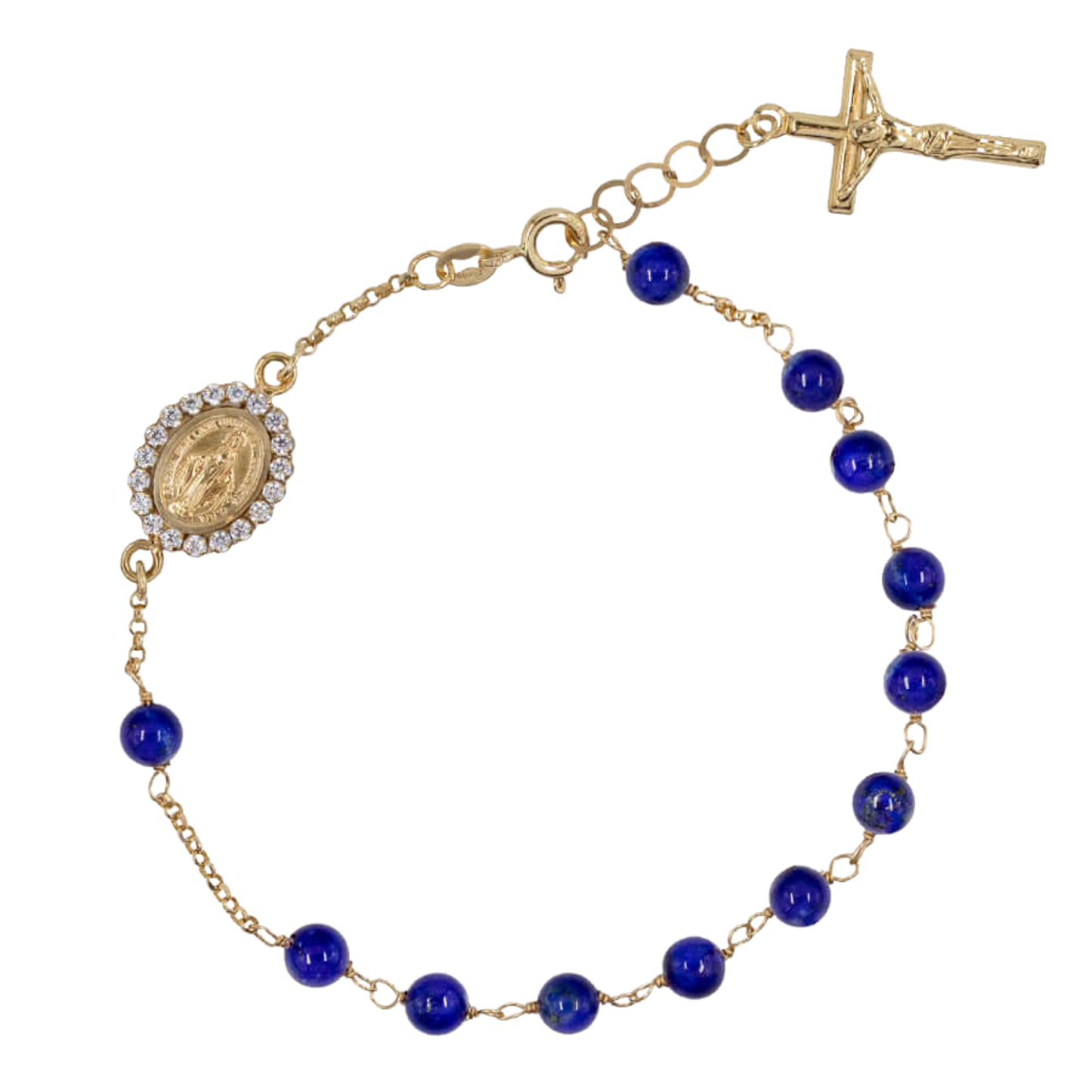 LAPIS LAZULI BEADS ROSARY BRACELET - GOLD