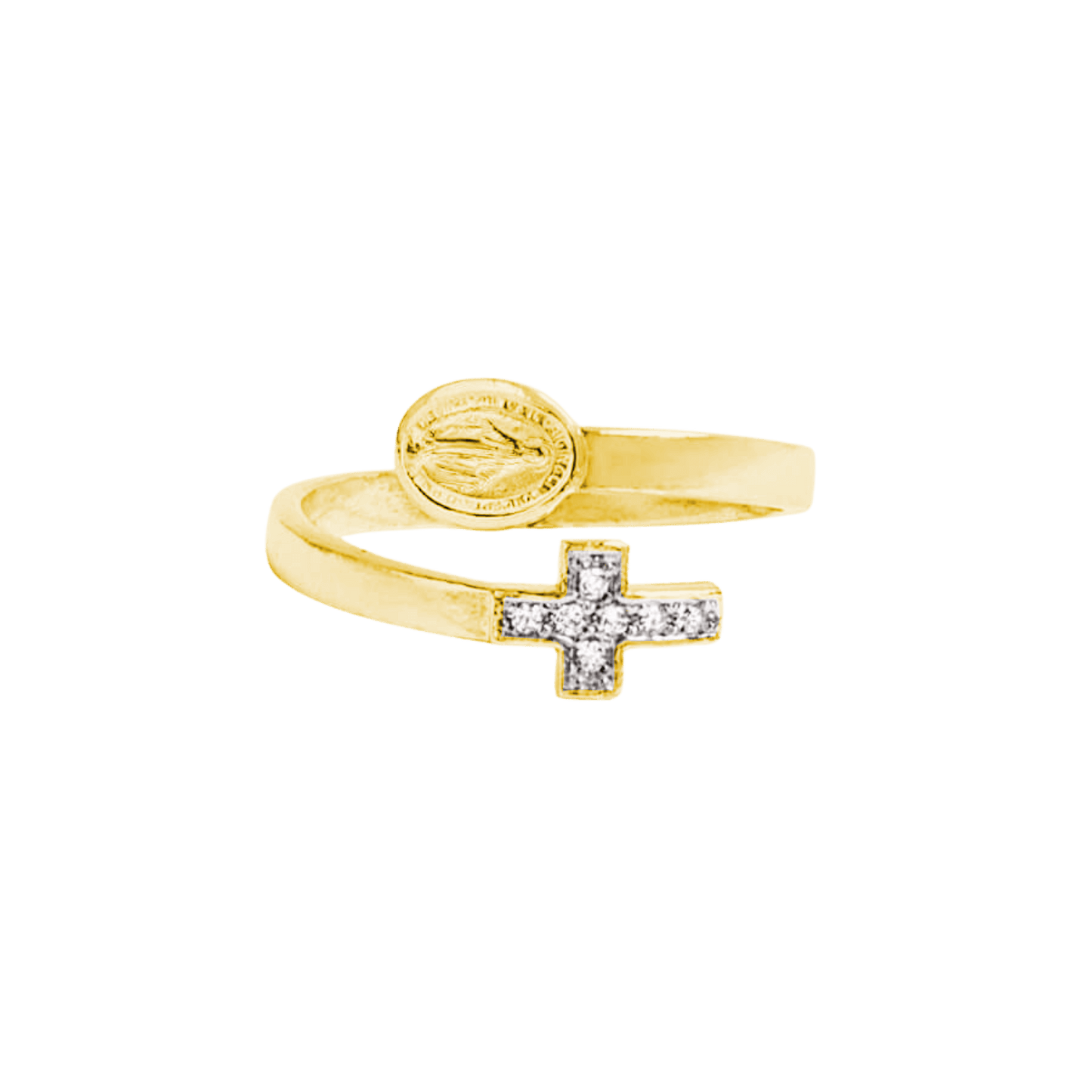 MIRACULOUS MEDAL AND CROSS - RING - GOLDEN SILVER