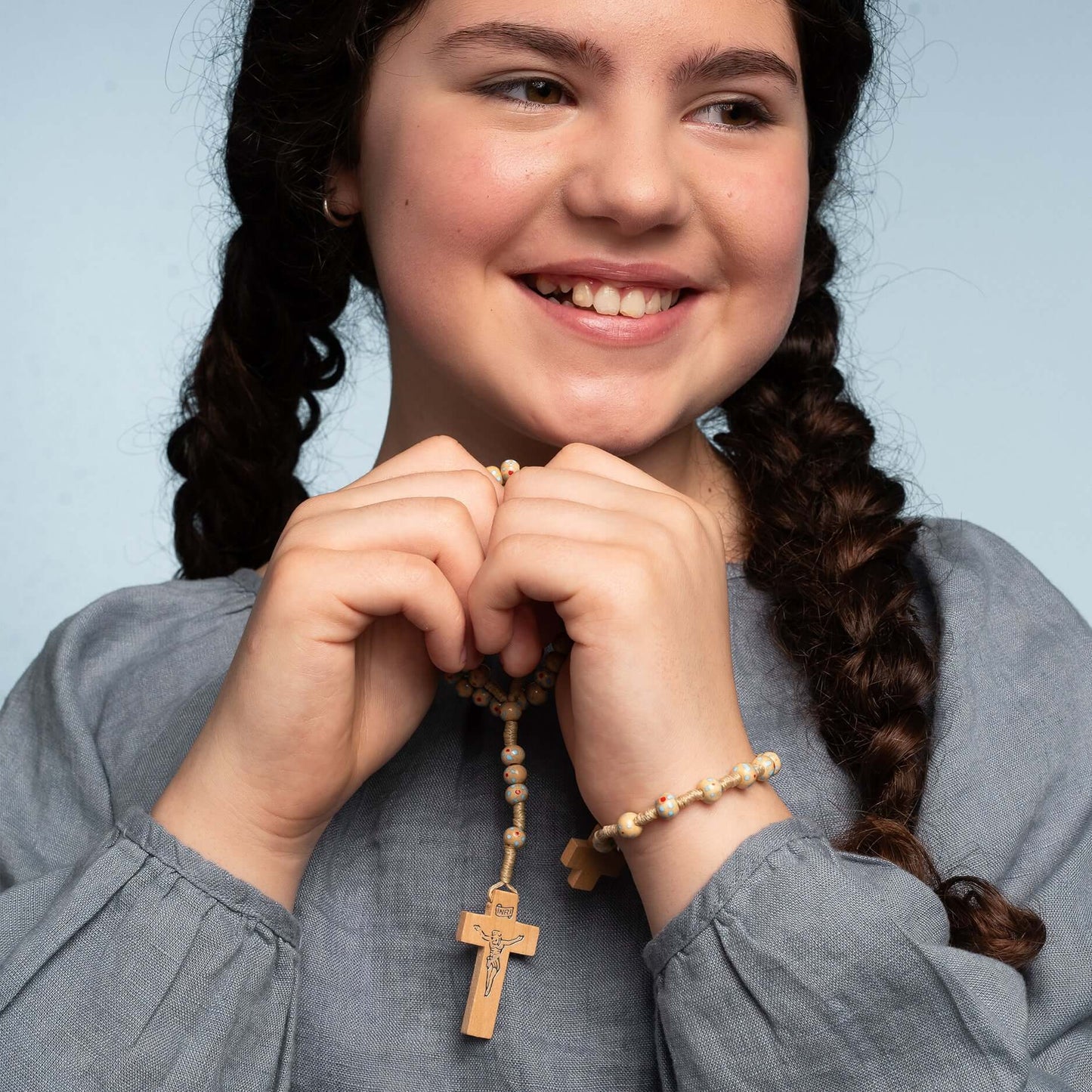 CHILDREN'S ROSARY BRACELET - WOOD - NATURAL