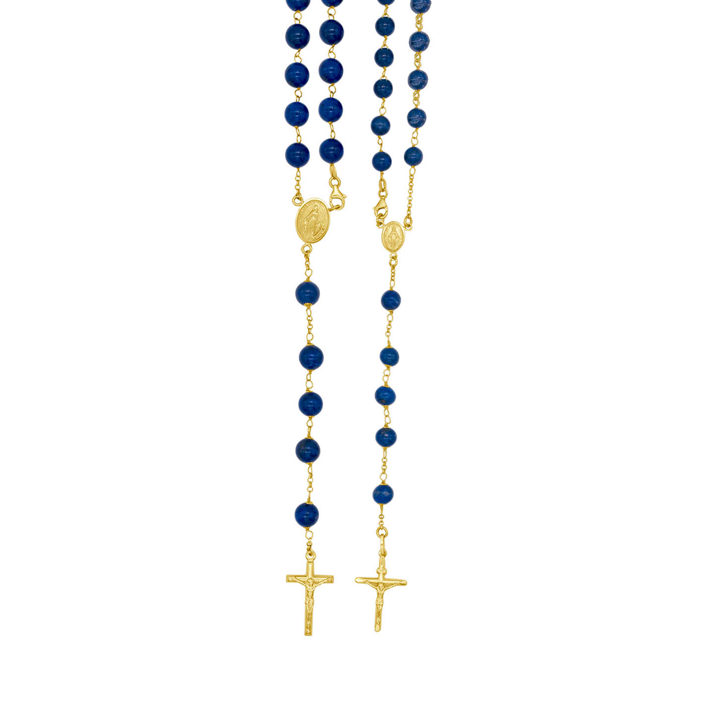 LAPIS LAZULI KRALEN - ROZENKRANS - GOUD