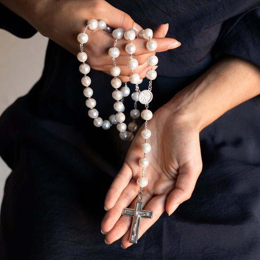 LARGE PEARL KRALEN ROZENKRANS - ZILVER