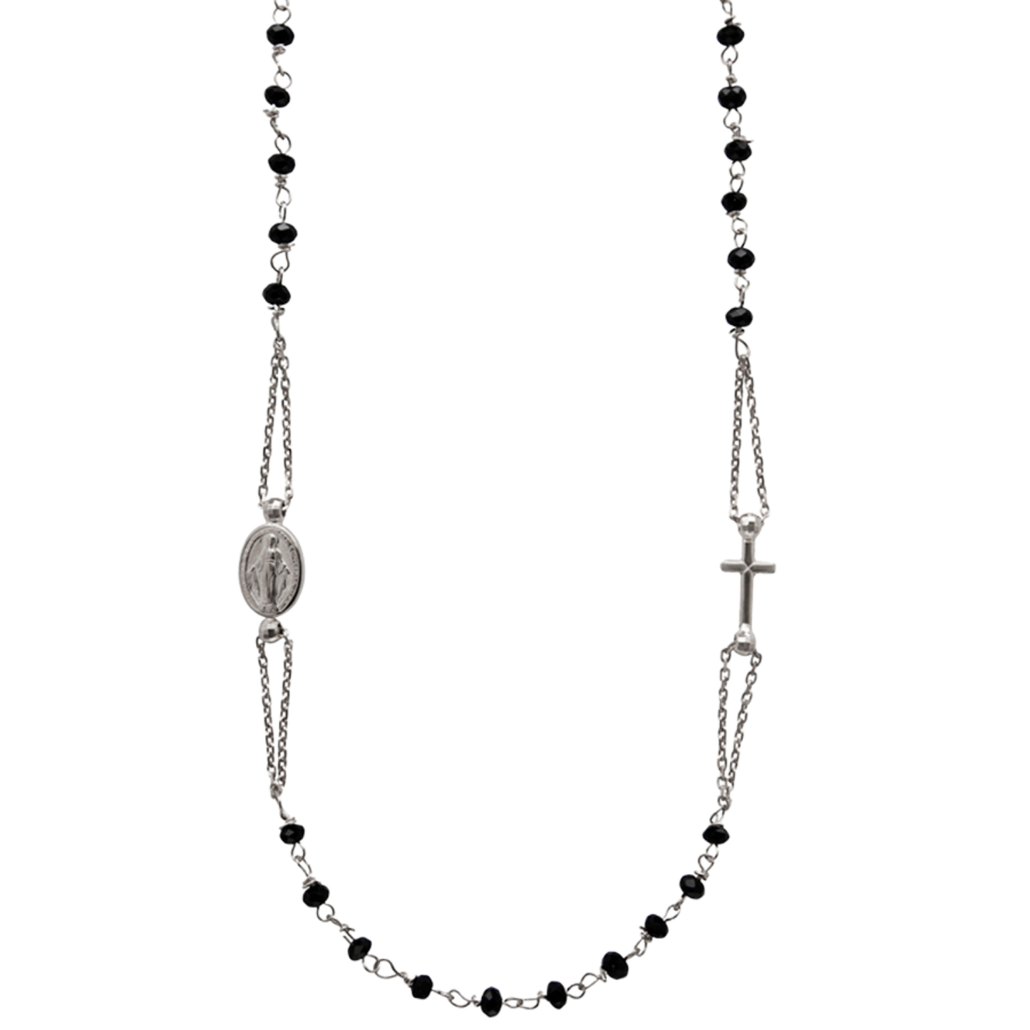 MIRACULOUS EN KRUIS - CRYSTAL KETTING - ZILVER