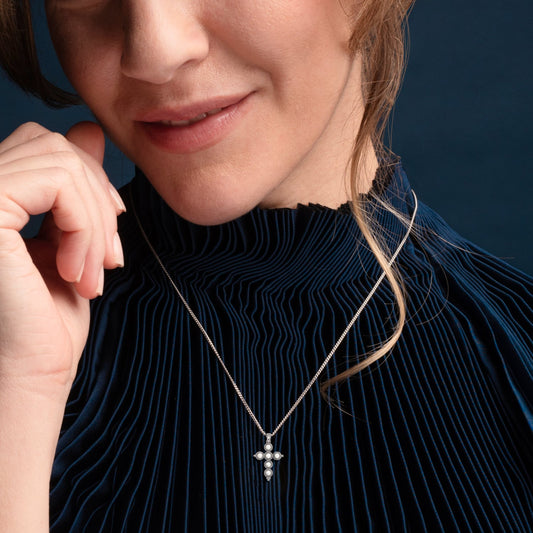MOTHER OF PEARL CROSS PENDANT - SILVER