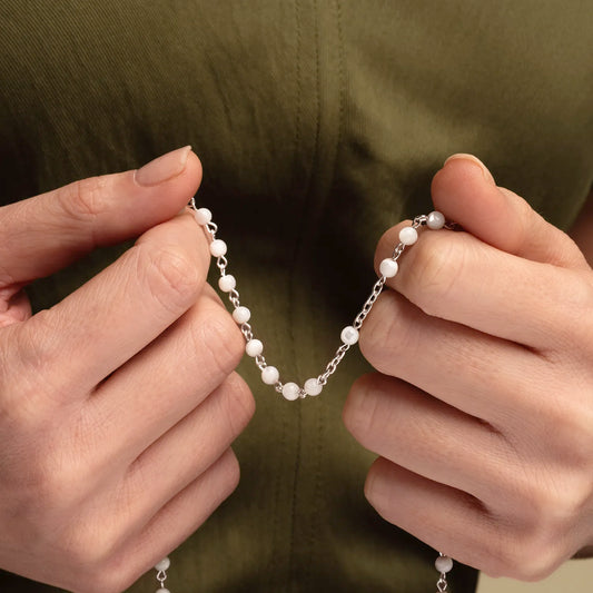 MOTHER OF PEARL ROSARY - SILVER