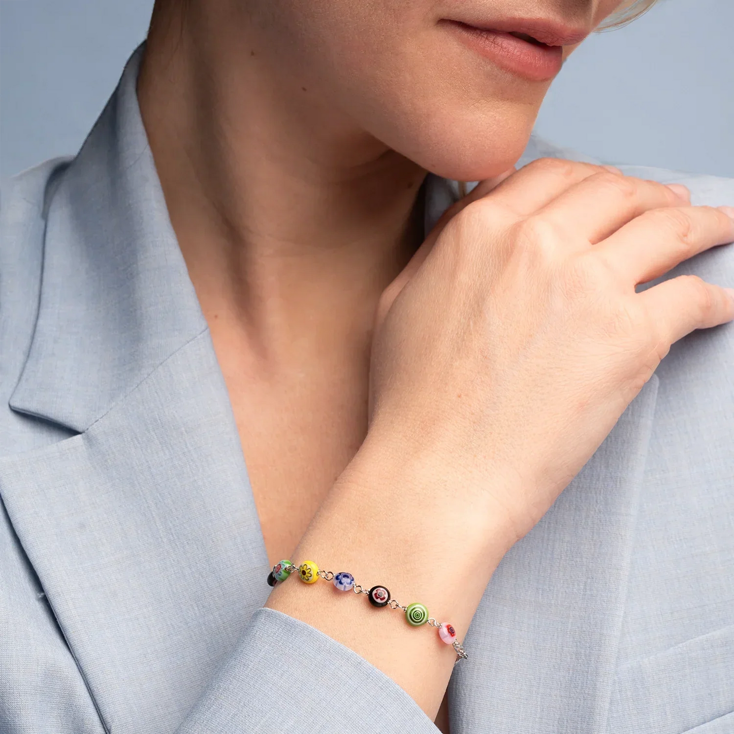 MURRINA GLASS KRALEN ROZENKRANS ARMBAND - ZILVER