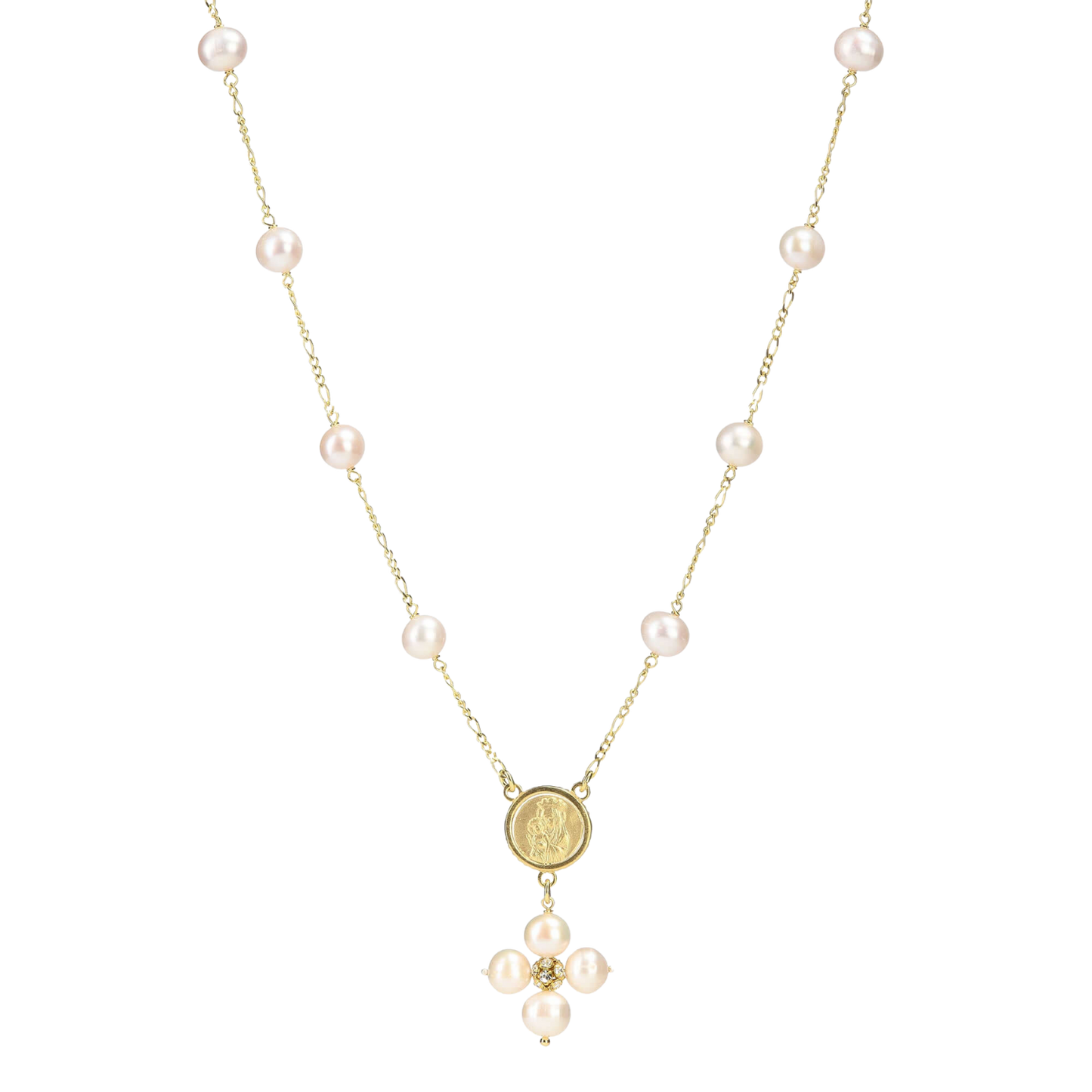 PEARL NECKLACE - MARY MEDAL - VERMEIL SILVER