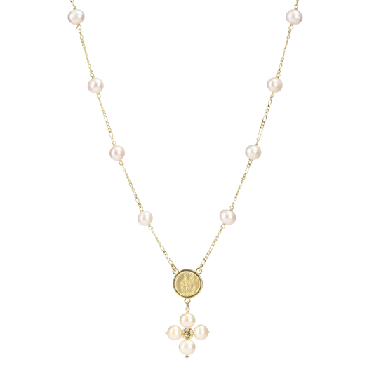 PEARL NECKLACE - MARY MEDAL - VERMEIL SILVER