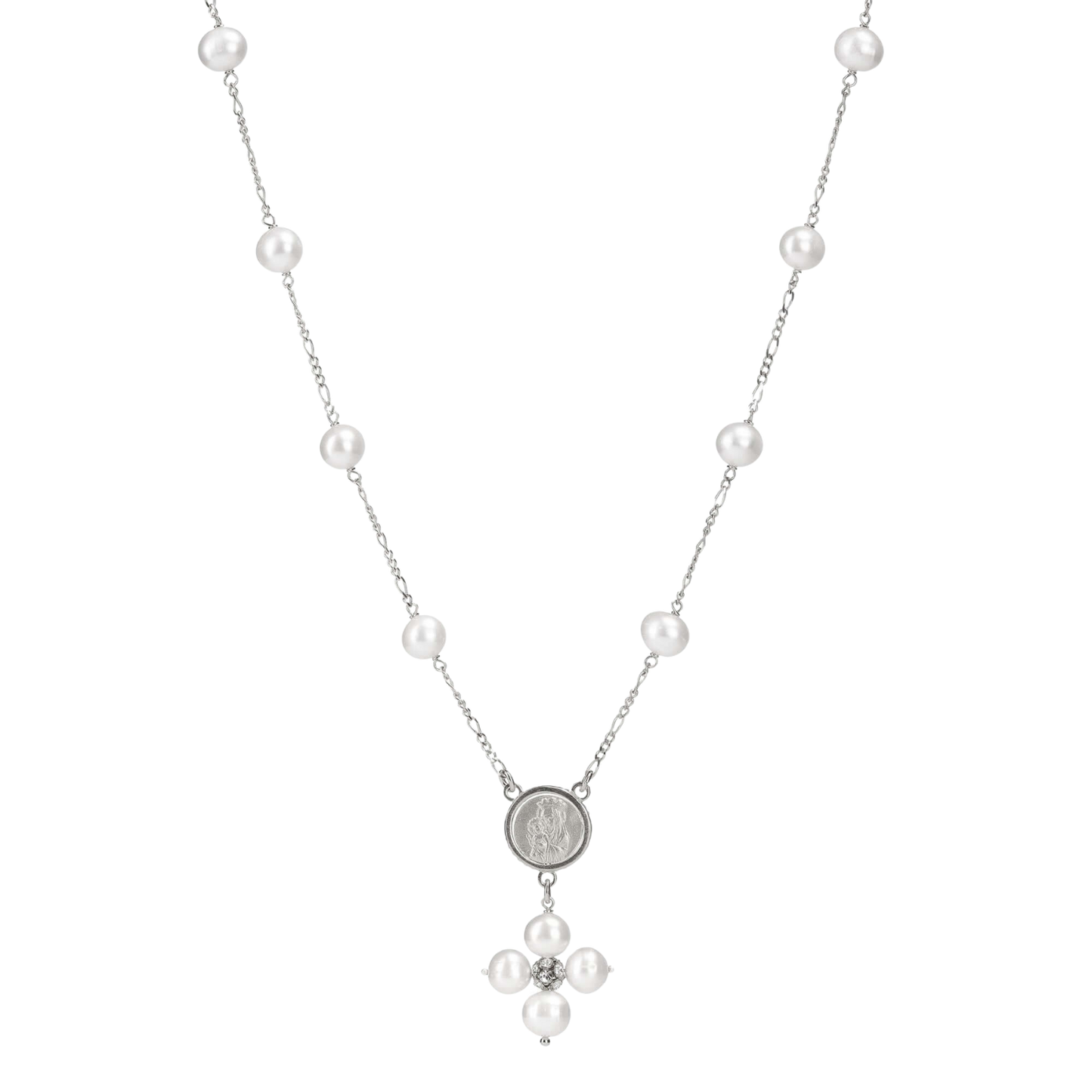 PEARL NECKLACE - MARY MEDAL - SILVER