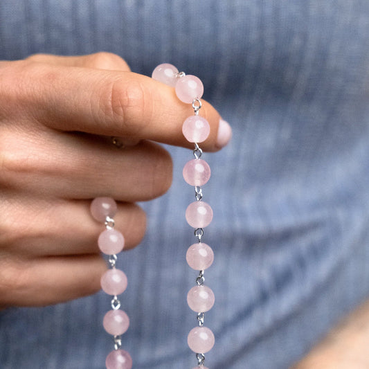 ROSE QUARTZ - ROSARY - SILVER