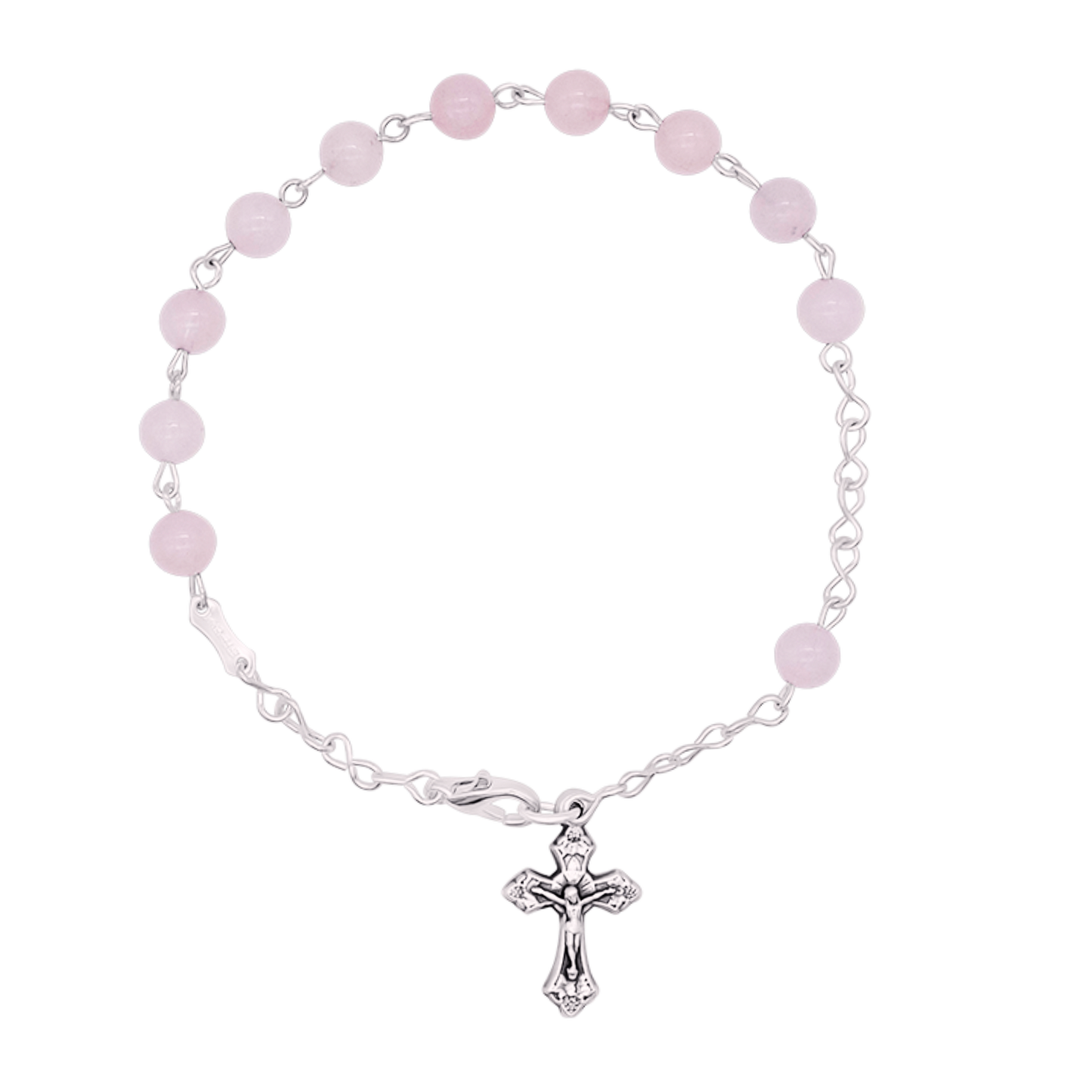 PINK QUARTZ ROSARY BRACELET - METAL