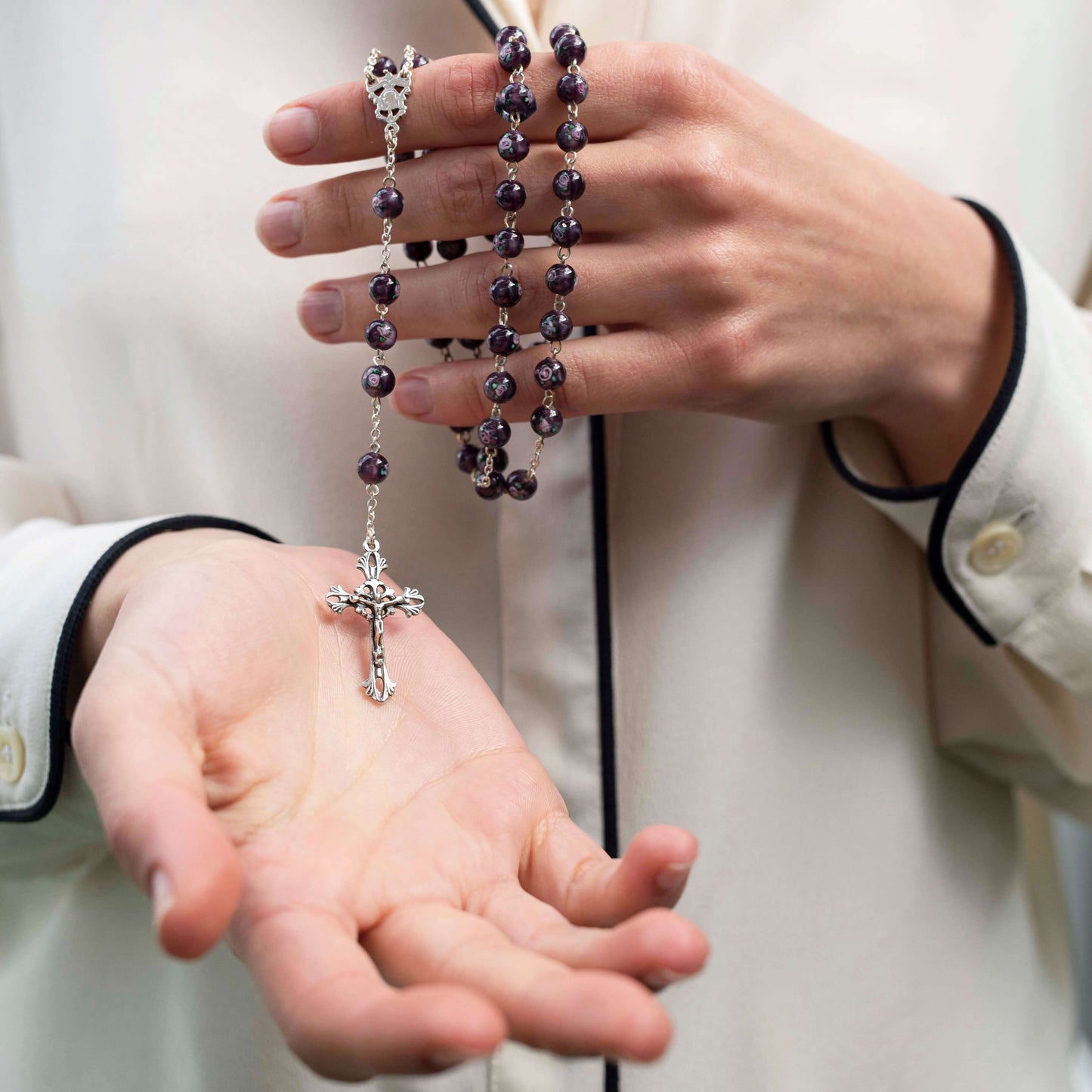 PURPLE MURANO GLASS ROSARY - SILVER