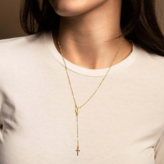 ROSARY NECKLACE - VERMEIL SILVER - SKY BLUE ENAMEL