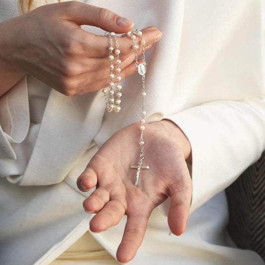 PEARL ROSARY - SILVER