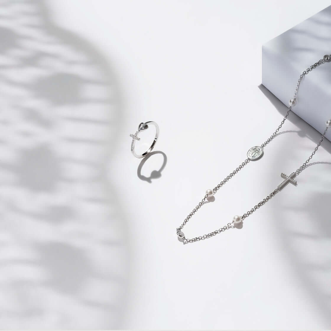 MIRACULOUS EN KRUIS - KETTING PEARL EN CRYSTAL - ZILVER