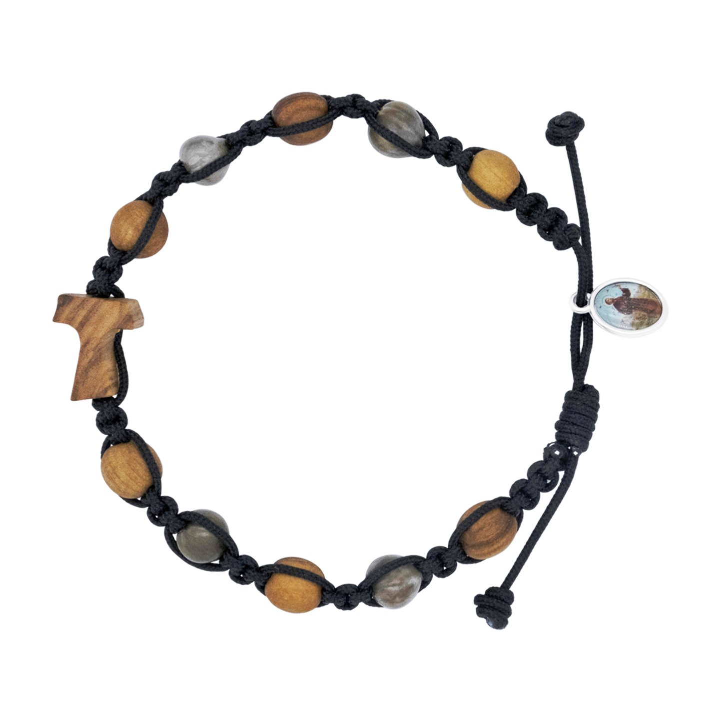 TAU CROSS BRACELET - OLIVE WOOD AND NATURAL STONES