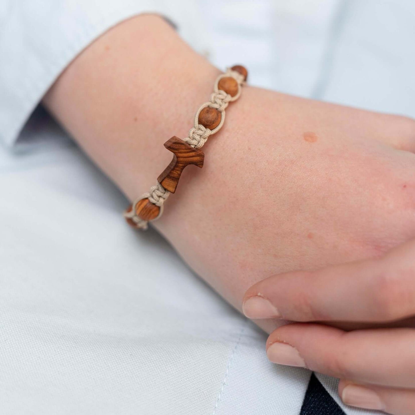 TAU CROSS BRACELET - OLIVE WOOD