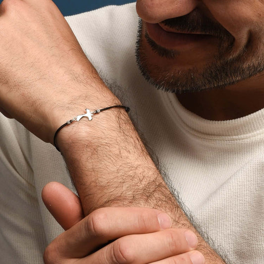 TAU KRUIS - ARMBAND - CORD EN ZILVER