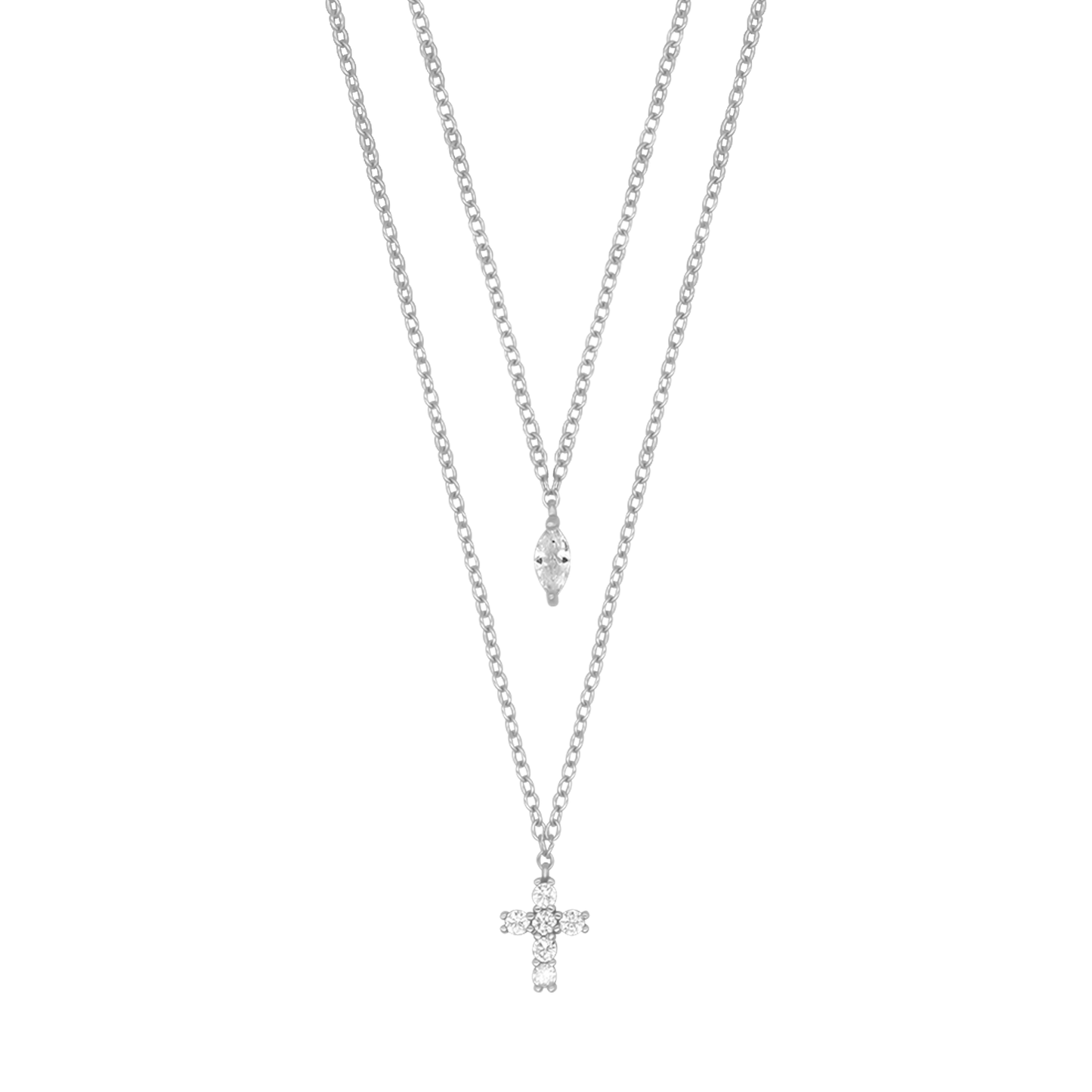 ZIRKONIA KRUIS KETTING - ZILVER