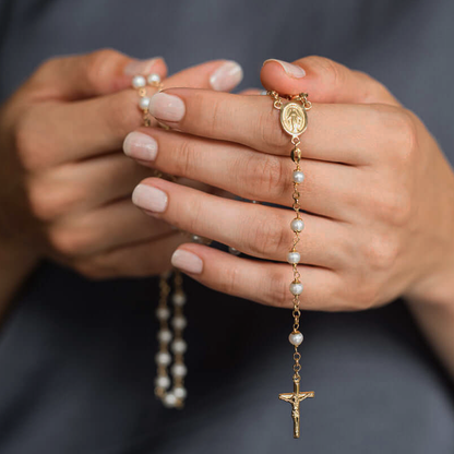 PEARL ROSARY NECKLACE - GOLD