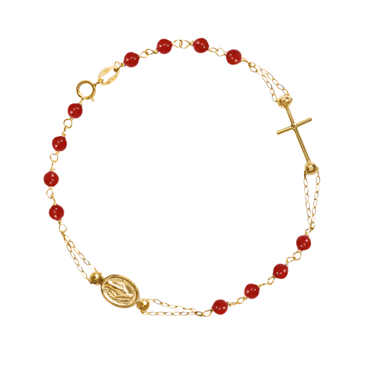 MIRACULOUS EN KRUIS - CORAL ROZENKRANS ARMBAND - GOUD