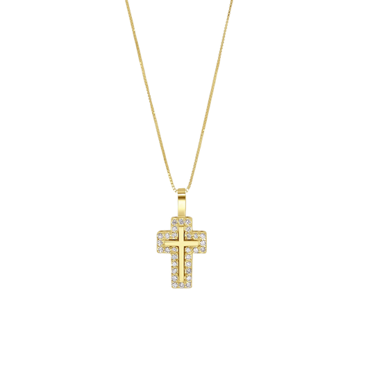 CROSS NECKLACE - DIAMONDS AND GOLD