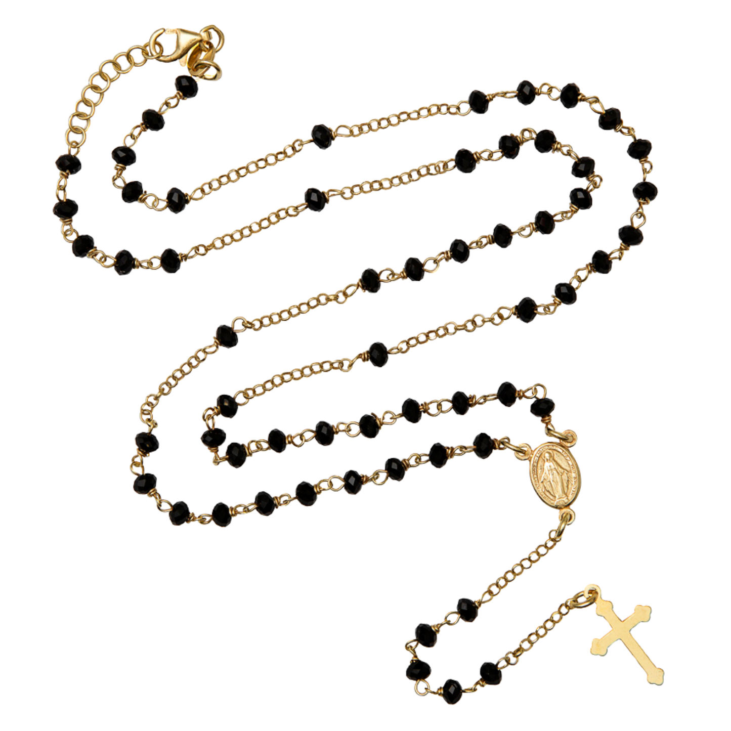 BLACK CRYSTAL ROZENKRANS KETTING - VERMEIL ZILVER