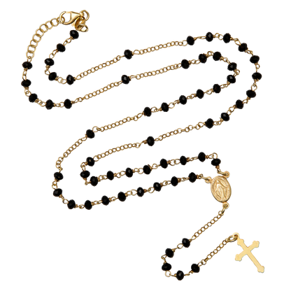 BLACK CRYSTAL ROZENKRANS KETTING - VERMEIL ZILVER