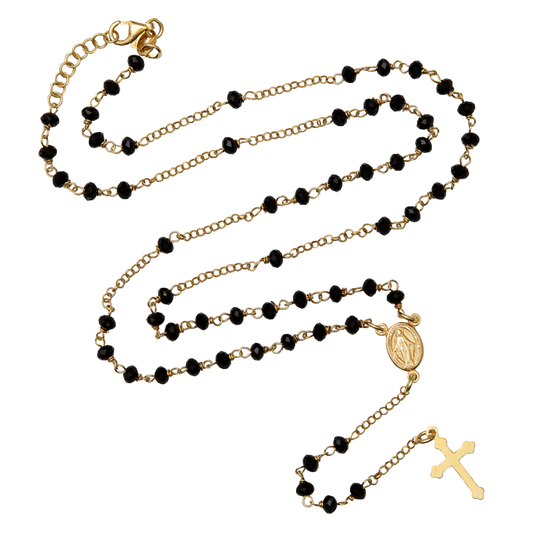 BLACK CRYSTAL ROZENKRANS KETTING - VERMEIL ZILVER
