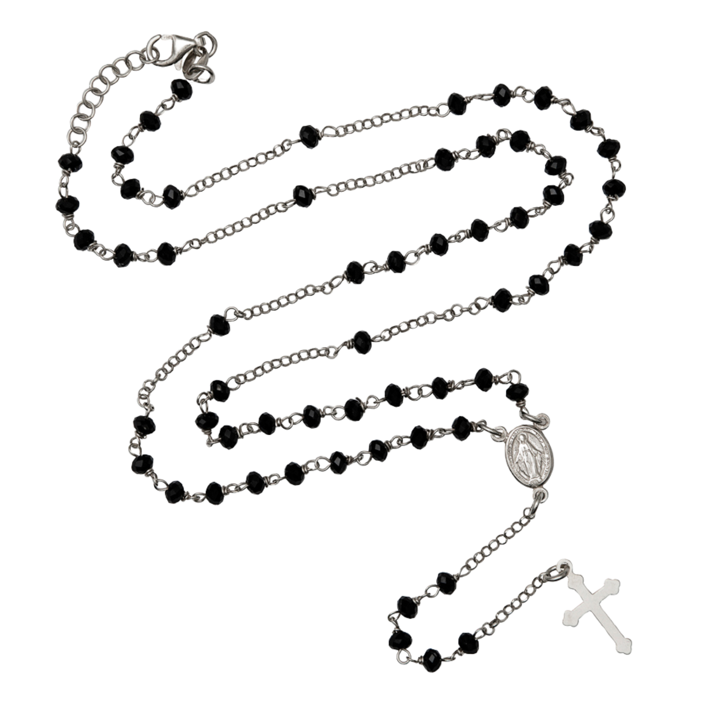 CRYSTAL ROSARY NECKLACE - SILVER