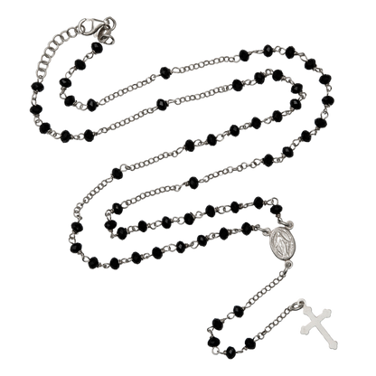 CRYSTAL ROSARY NECKLACE - SILVER