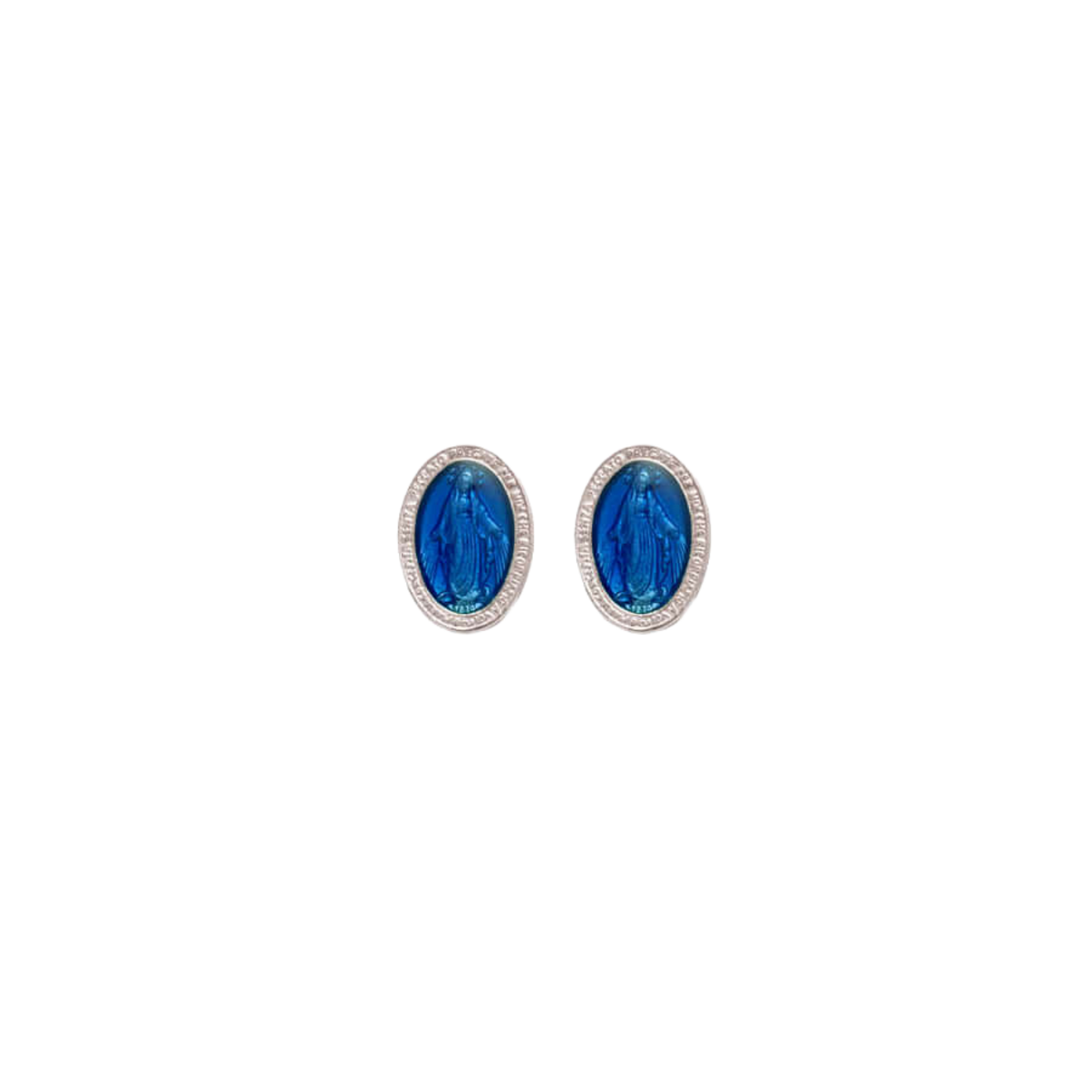 BLUE MIRACULOUS MEDAILLE - STUD EARRINGS - ZILVER