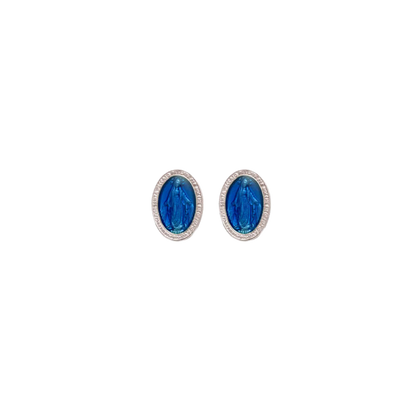 BLUE MIRACULOUS MEDAILLE - STUD EARRINGS - ZILVER